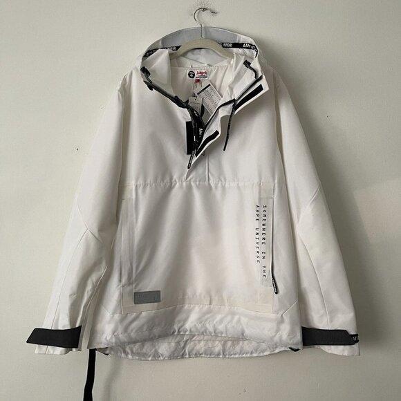 AAPE BY A BATHING APE Size L Hooded Pullover Logo Printed Windbreaker Parka - Picture 2 of 16